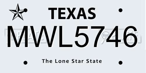 MWL5746 Texas License Plate