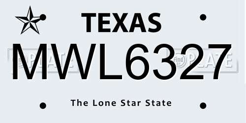 MWL6327 Texas License Plate