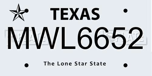 MWL6652 Texas License Plate