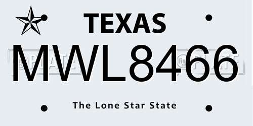 MWL8466 Texas License Plate