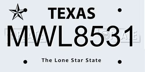 MWL8531 Texas License Plate