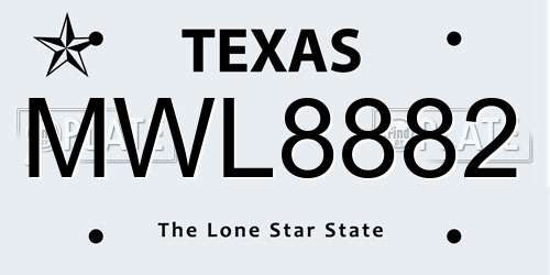 MWL8882 Texas License Plate