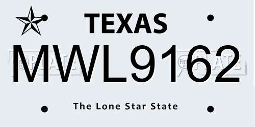 MWL9162 Texas License Plate