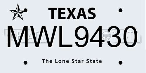 MWL9430 Texas License Plate