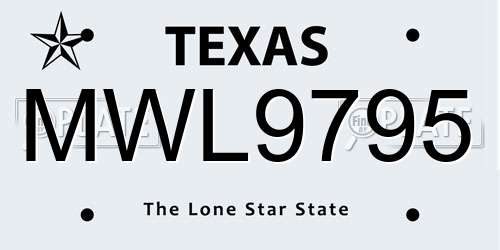 MWL9795 Texas License Plate