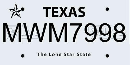 MWM7998 Texas License Plate