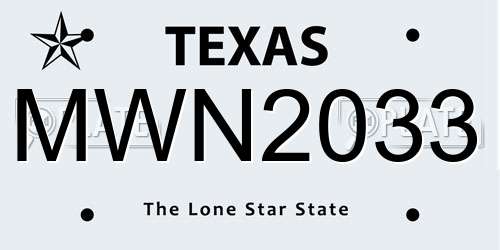 MWN2033 Texas License Plate