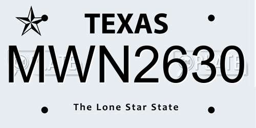 MWN2630 Texas License Plate