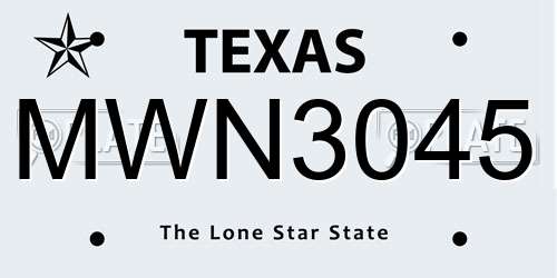 MWN3045 Texas License Plate
