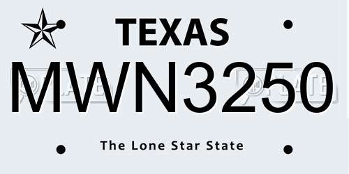 MWN3250 Texas License Plate