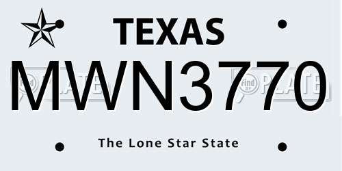 MWN3770 Texas License Plate