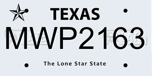 MWP2163 Texas License Plate