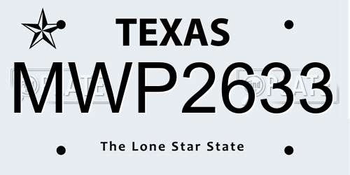 MWP2633 Texas License Plate