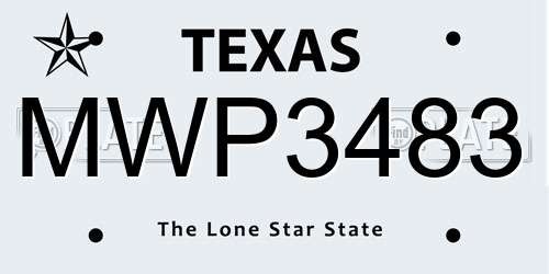 MWP3483 Texas License Plate