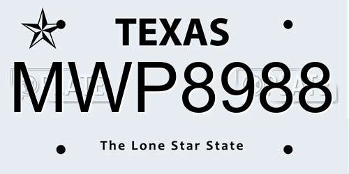 MWP8988 Texas License Plate