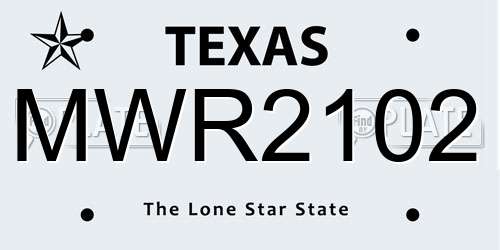 MWR2102 Texas License Plate