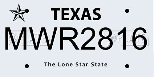 MWR2816 Texas License Plate