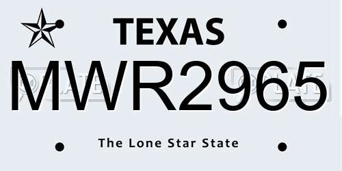 MWR2965 Texas License Plate