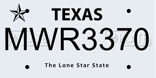 MWR3370 Texas License Plate