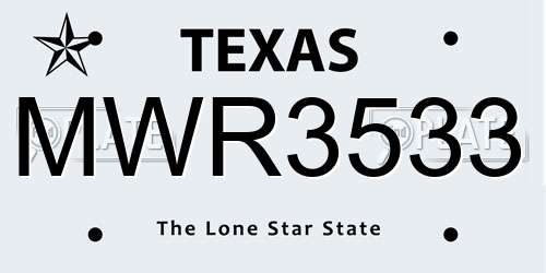 MWR3533 Texas License Plate