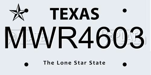 MWR4603 Texas License Plate