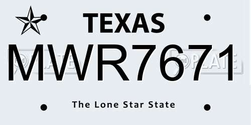 MWR7671 Texas License Plate