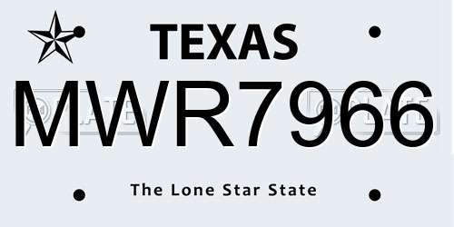 MWR7966 Texas License Plate