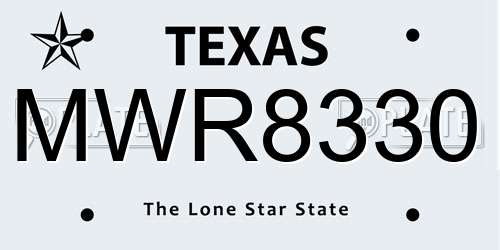 MWR8330 Texas License Plate