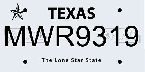 MWR9319 Texas License Plate