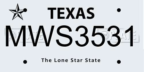 MWS3531 Texas License Plate