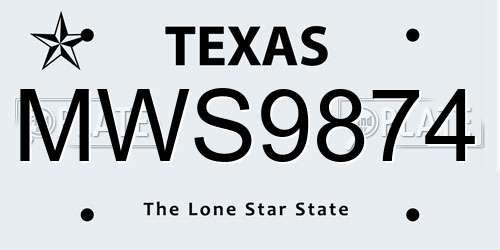 MWS9874 Texas License Plate