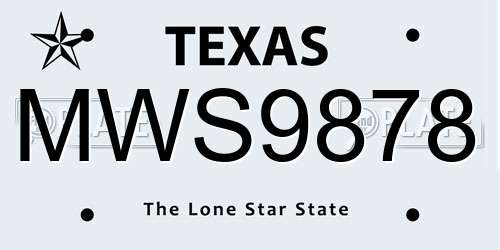 MWS9878 Texas License Plate