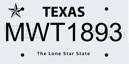 MWT1893 Texas License Plate