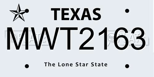 MWT2163 Texas License Plate