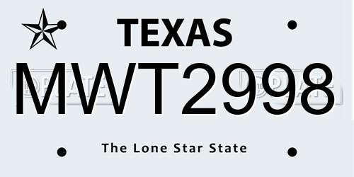 MWT2998 Texas License Plate