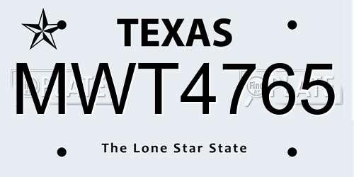 MWT4765 Texas License Plate