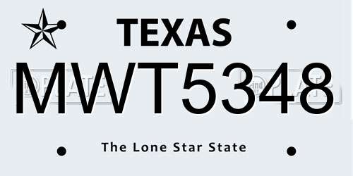 MWT5348 Texas License Plate