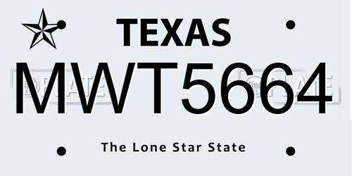 MWT5664 Texas License Plate