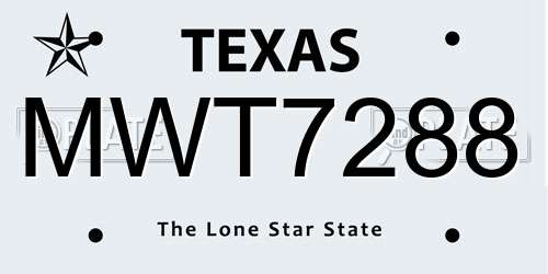 MWT7288 Texas License Plate