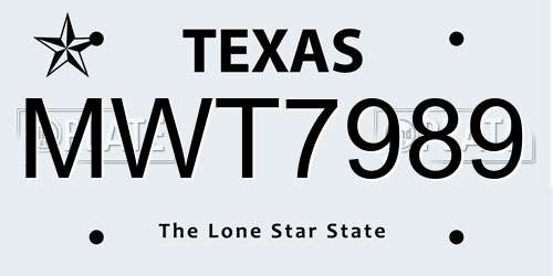 MWT7989 Texas License Plate