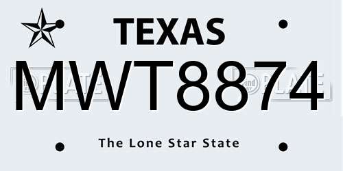 MWT8874 Texas License Plate