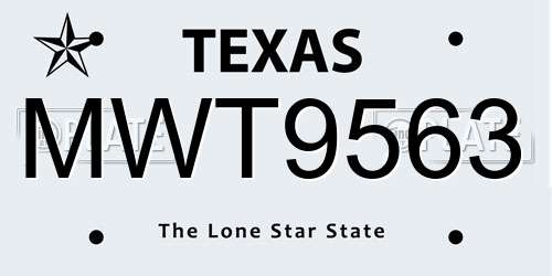 MWT9563 Texas License Plate