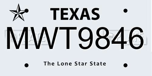 MWT9846 Texas License Plate