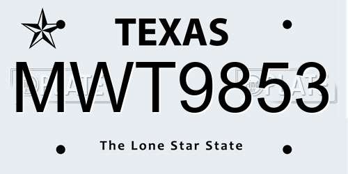 MWT9853 Texas License Plate