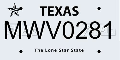 MWV0281 Texas License Plate