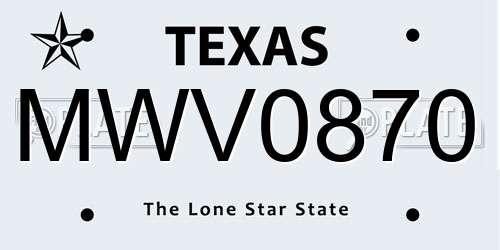 MWV0870 Texas License Plate