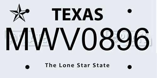 MWV0896 Texas License Plate