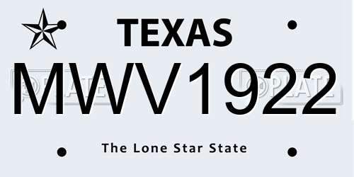 MWV1922 Texas License Plate