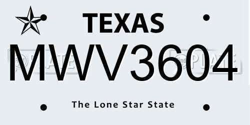 MWV3604 Texas License Plate