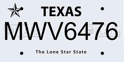 MWV6476 Texas License Plate